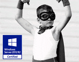 Microsoft Certification for Email Signatures - Big News for Us, Good News for You. 8 The Windows Server 2012 R2 Certified logo superimposed on a black and white photo of a young boy posing in a superhero costume.
