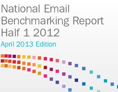 National Email Benchmarking Report 15 The words "National Email Benchmarking Report Half 1 2012 April 2013 Edition" above a graphic of three rows of multicoloured squares.