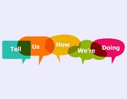 How are you doing? Find out with every email 11 The words "Tell Us How We're Doing", each contained in a colourful speech bubble.