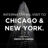 Rocketseed is off to the States with the London Mayor 7 The words "INTERNATIONAL VISIT TO CHICAGO & NEW YORK. MAYOR OF LONDON" are written in white over a black and white image of a skyscraper.