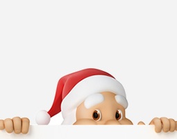 Santa's Email Signature 1 A cartoon Santa Clause peeping over a white screen.