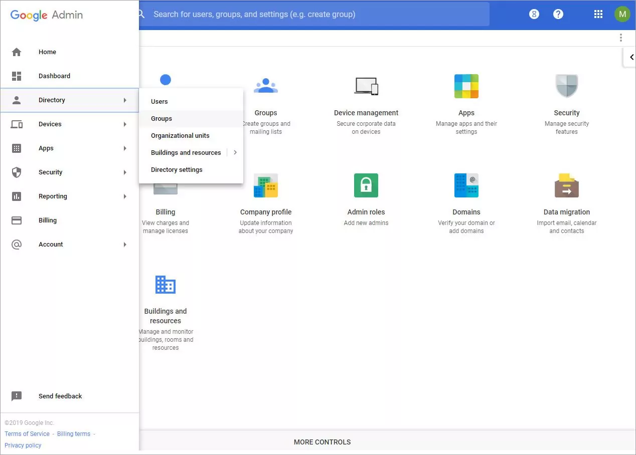 step 10b A screenshot of the Google Admin console, with "Directory" selected from the menu.