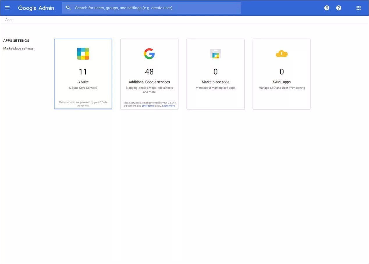 step 2 A screenshot of the Apps page on the Google Admin console, with the GSuite icon selected.