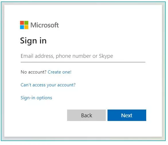 step 1 A screenshot of the Microsoft Sign In page.
