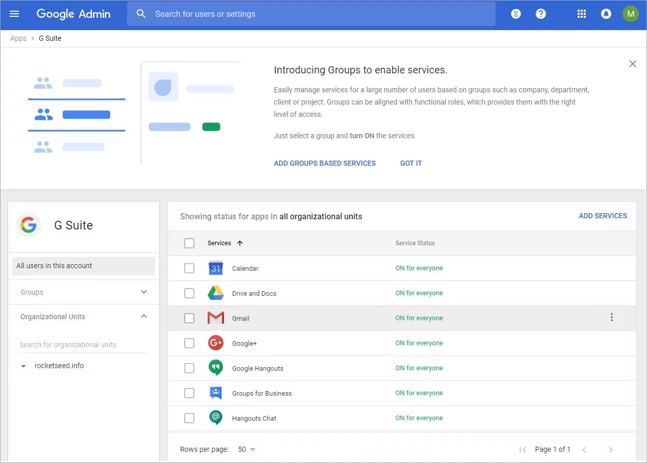 step 3 A screenshot of the GSuite page of the Google Admin console.