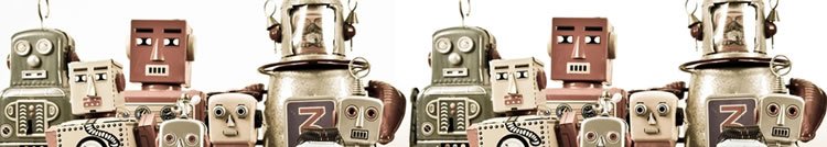 Trust your Vendor’s Email Click Rates A crowd of rustic-style robots.