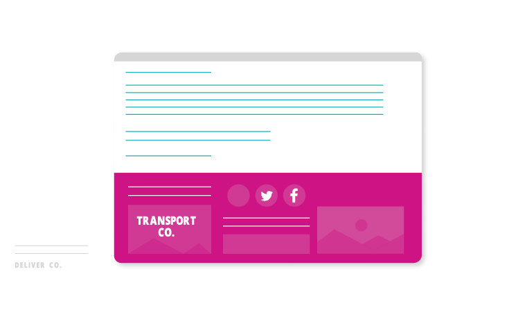 Stay ahead of the competition A graphic of a TRANSPORT CO. email banner, surrounded by stars and documents.