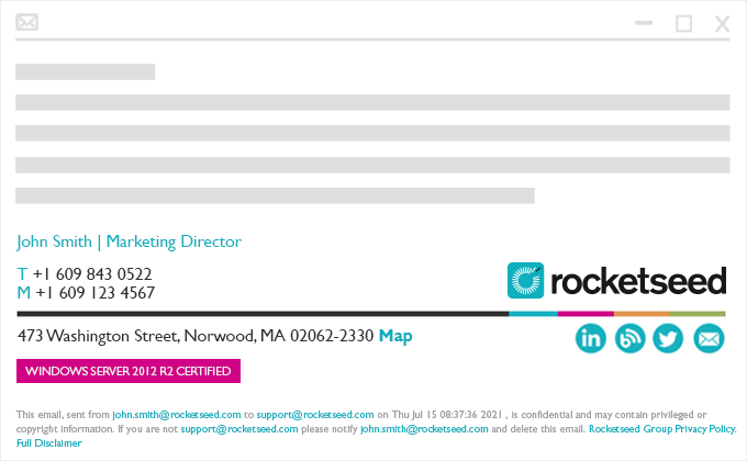 Email signature example with accreditation CTA Email signature example with accreditation CTA