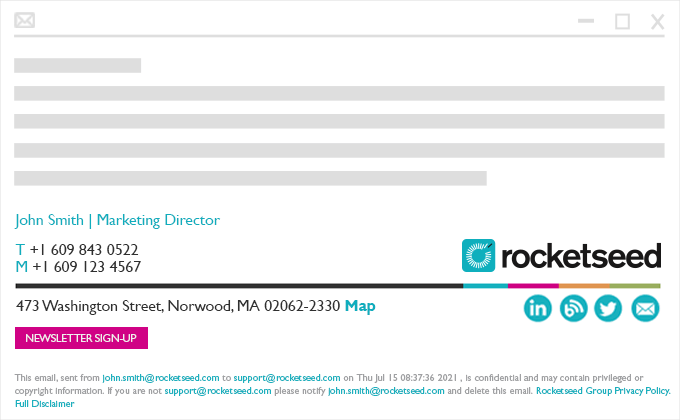 Email signature with newsletter sign-up CTA example Email signature with newsletter sign-up CTA example