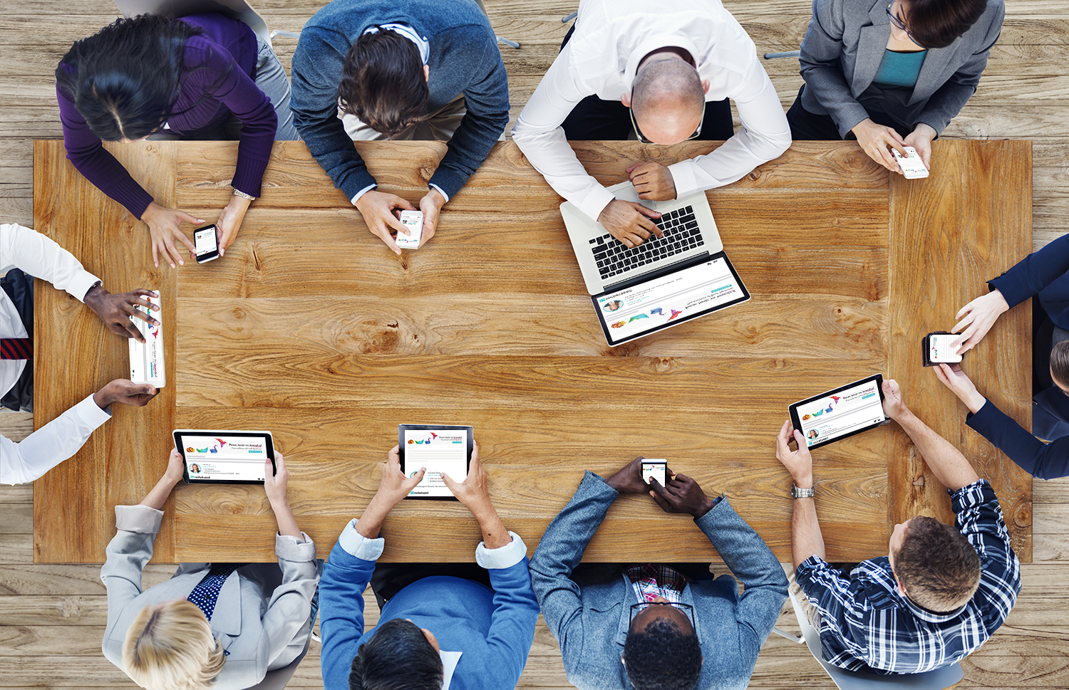 Team viewing branded emails on devices