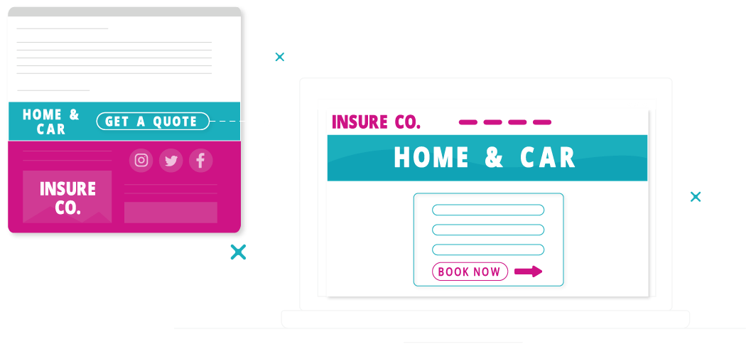Maximise customer value with email signature marketing campaigns - Insurance A graphic depicting an interactive email banner leading to a web page for home & car insurance.