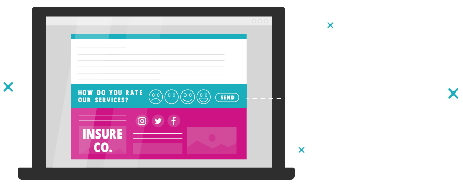Optimise Online Reputation with Email Signature Marketing - Insurance A graphic depicting a customer satisfaction survey on a screen.
