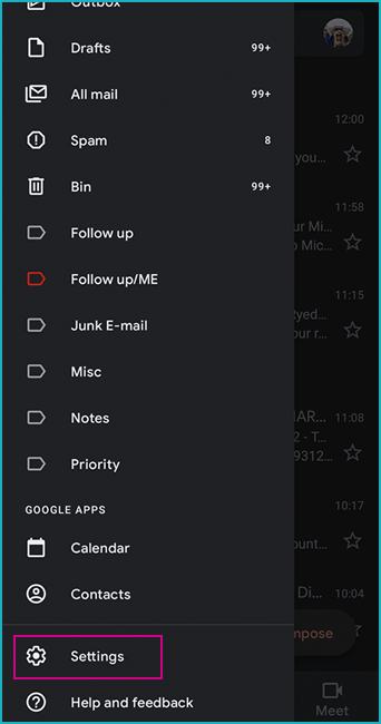 Settings - Android phone A screenshot from an Android Phone menu, with a pink square around the "Settings" button.