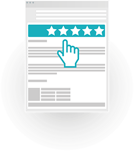 Solutions for Customer Service - Customer Feedback A graphic of a browser window showing five stars and a selection hand.