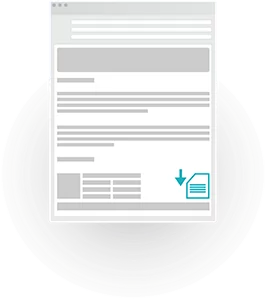 Solutions for sales - Track downloads A graphic showing a browser window with a download icon in the corner.