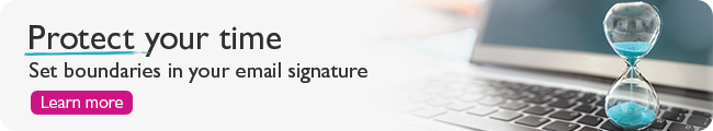 An example of a boundary setting email banner An example of a boundary setting email banners with a laptop and an hourglass.