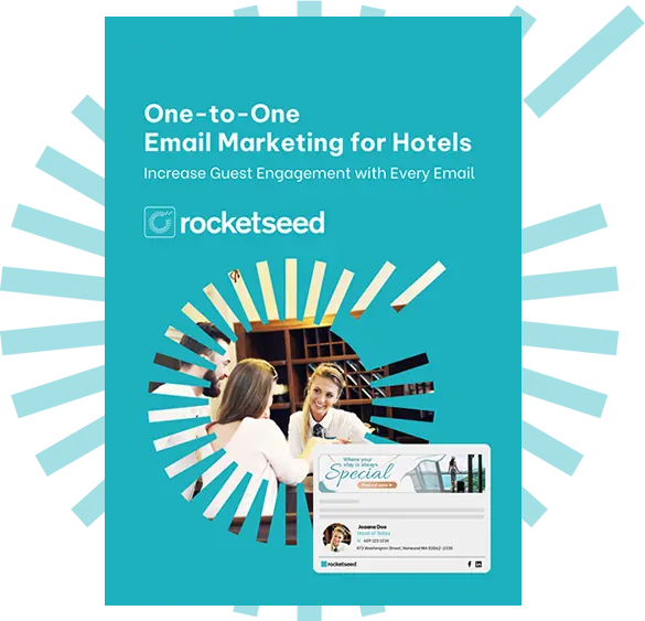 Email Signature Marketing for Hotels.fw A visual representation of One-to-One Email Marketing for Hotel guide on a blue background.