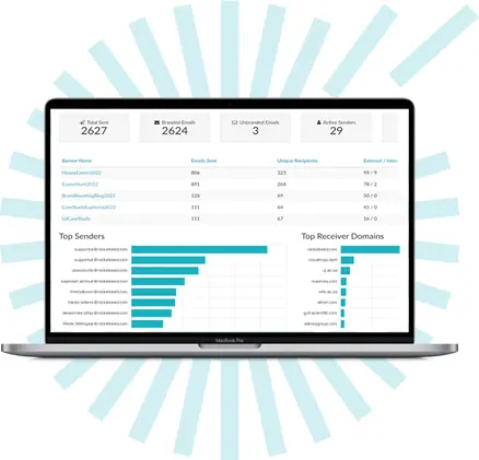 Reporting and analytics.fw (2) A laptop with the Rocketseed reporting and analytics dashboard - Email Signature Software