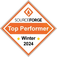SourceForge Top Performer Badge - Rocketseed Email Signature A diamond shaped badge from SourceForge, awarding Rocketseed with the Top Performer - Winter 2024 award for Email Signatures